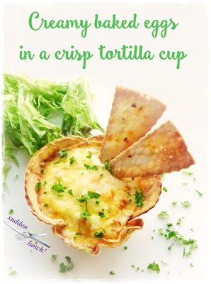 crisp tortilla cup filled with creamy baked eggs