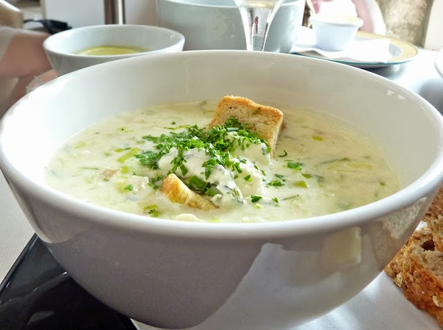 rich creamy seafood chowder made from trimmins and leftovers